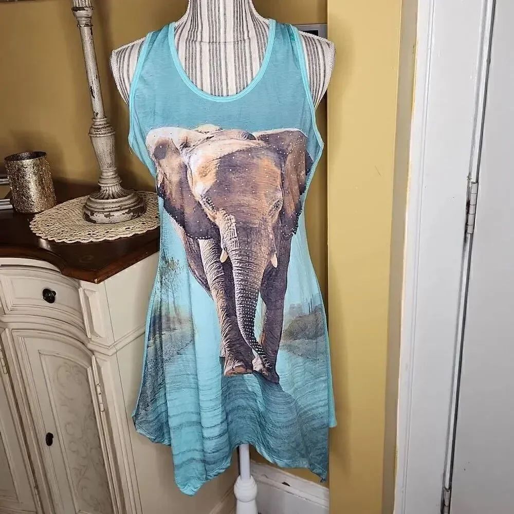 Aqua blue elephant swimsuit cover up women's size XL